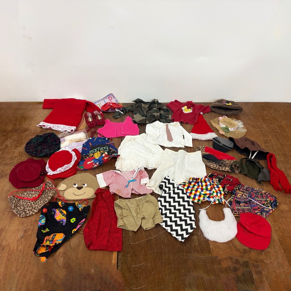 Mixed 33pc Sock Monkey Doll Goose Clothes Accessory Lot